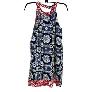 THML Halter A-Line Criss Cross Back Floral Dress Blues and Reds Lined Size XS